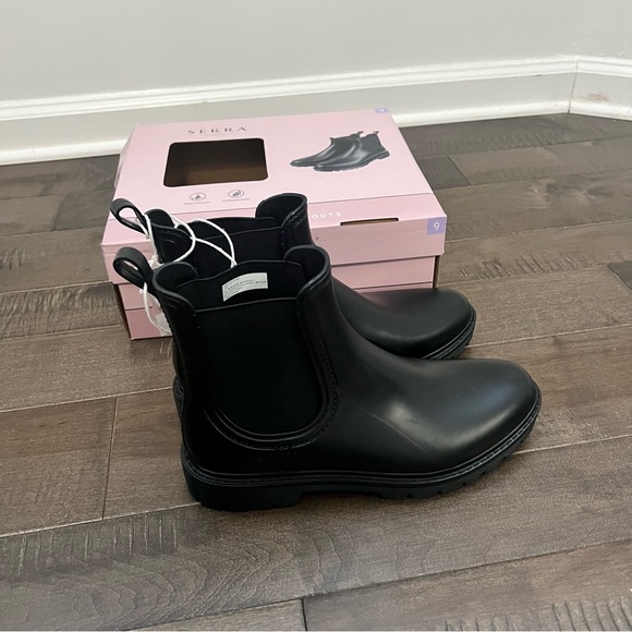SERRA Chelsea Rain Boots Black 9 Water Resistant Pull On Short Ladies Women’s - Picture 4 of 6